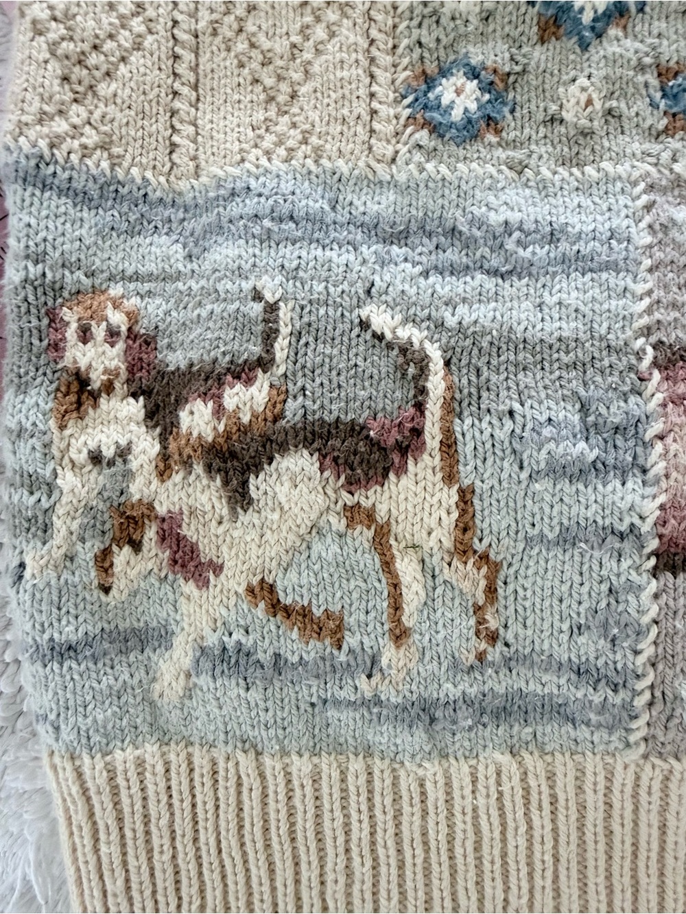 Vintage Y2K Ralph Lauren Beige Patchwork Horse-Print Crewneck Sweater - Picture 5 of 9